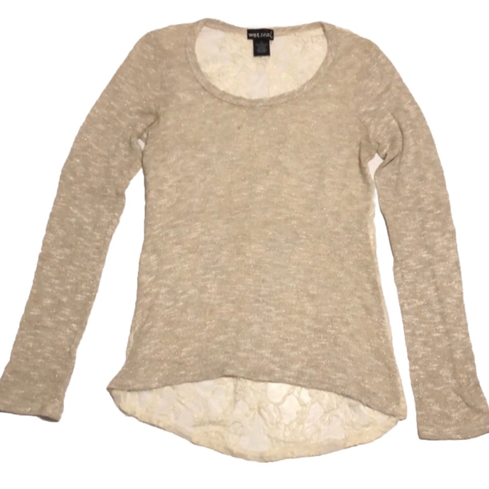 Wet Seal tan, cream and gold lace back lightweight sweater size medium